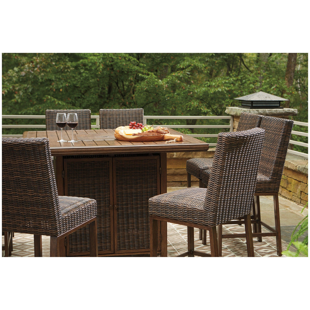 Paradise Trail Outdoor Counter Height Dining Table with 6 Barstools Ash-P750P6
