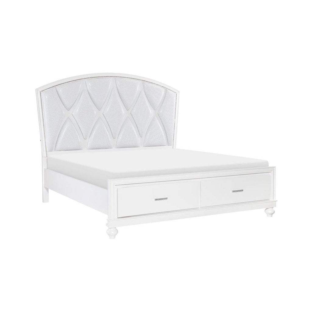 (3) QUEEN PLFM BED W/FB DRAWERS, LED, WHITE 1436W-1*