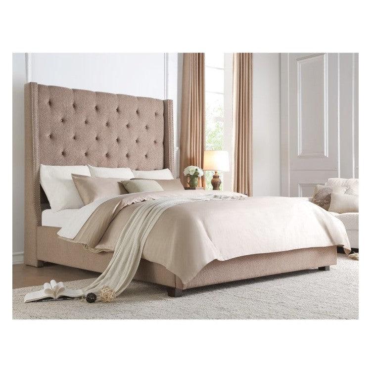 (2) QUEEN BED, BROWN FABRIC 5877BR-1*