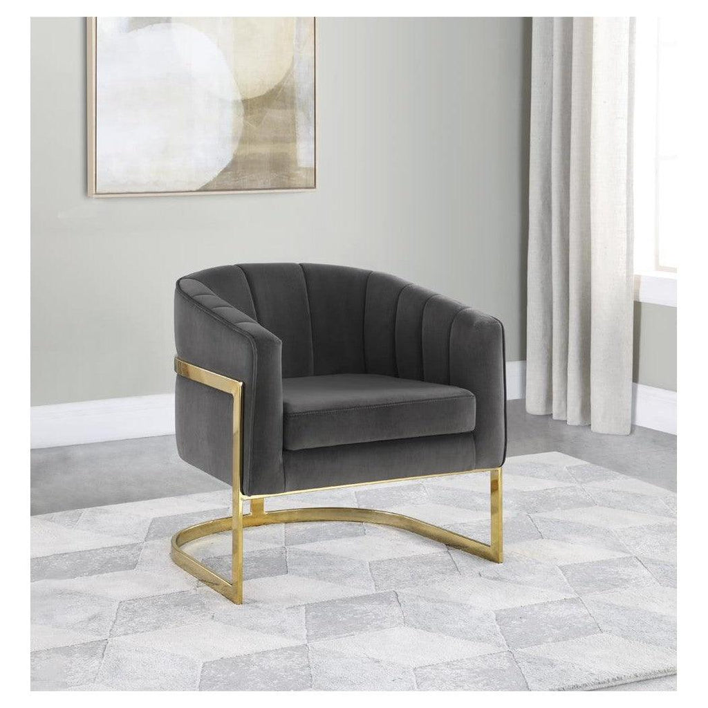 Joey Tufted Barrel Accent Chair Dark Grey and Gold 903039
