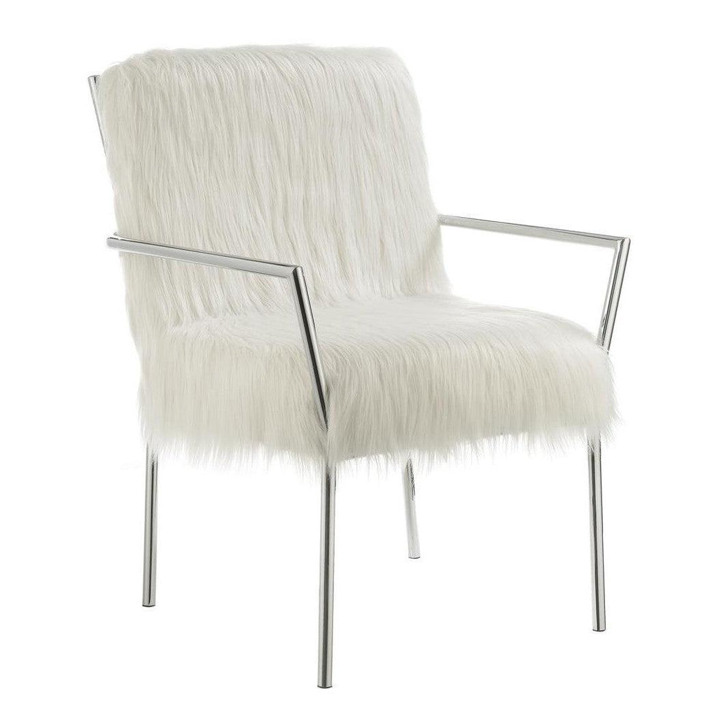 Faux Sheepskin Upholstered Accent Chair with Metal Arm White 904079