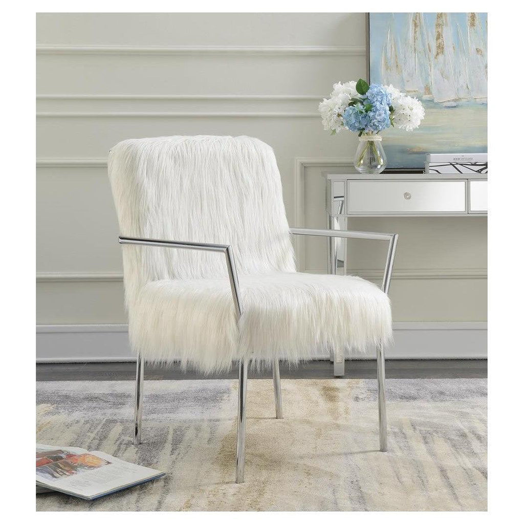 Faux Sheepskin Upholstered Accent Chair with Metal Arm White 904079