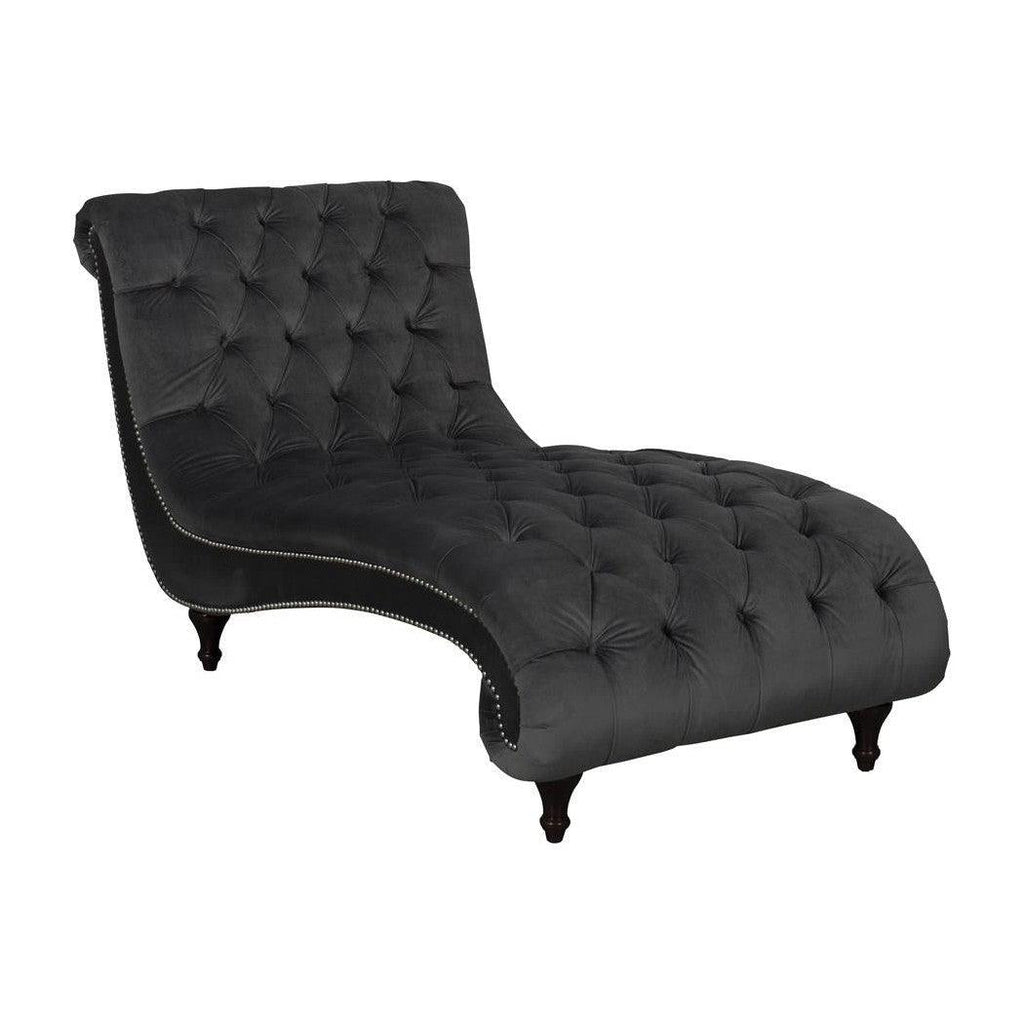 Button Tufted Upholstered Chaise Charcoal 904106