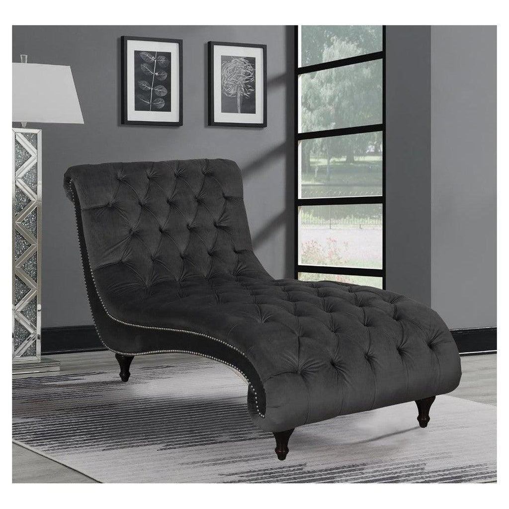 Button Tufted Upholstered Chaise Charcoal 904106
