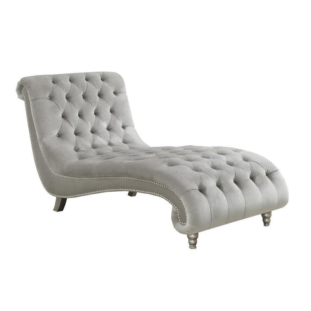 Lydia Tufted Cushion Chaise with Nailhead Trim Grey 905468