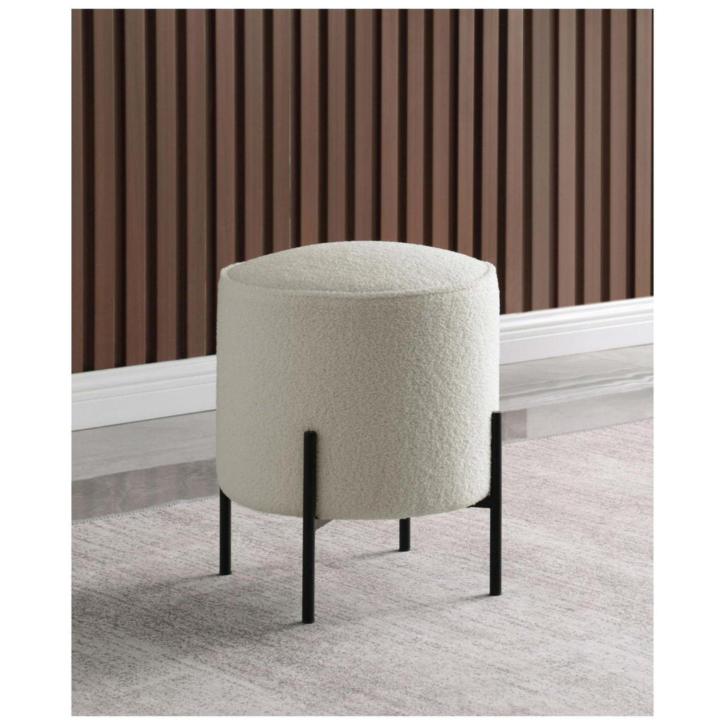 Basye Round Upholstered Ottoman Beige and Matte Black 905495