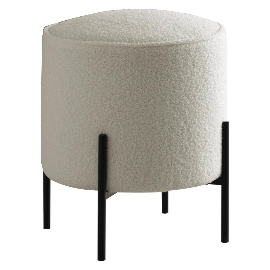 Basye Round Upholstered Ottoman Beige and Matte Black 905495