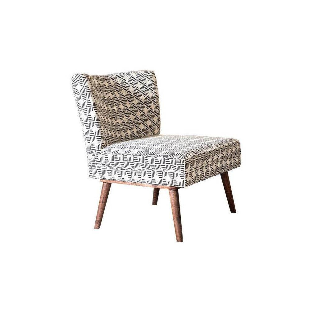 Upholstered Accent Chair with Wooden Leg Black and White 905502