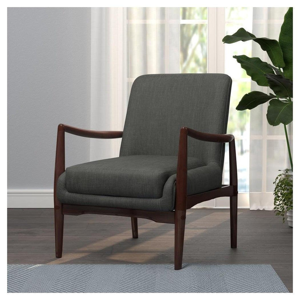 Upholstered Accent Chair with Wooden Arm Dark Grey and Brown 905583