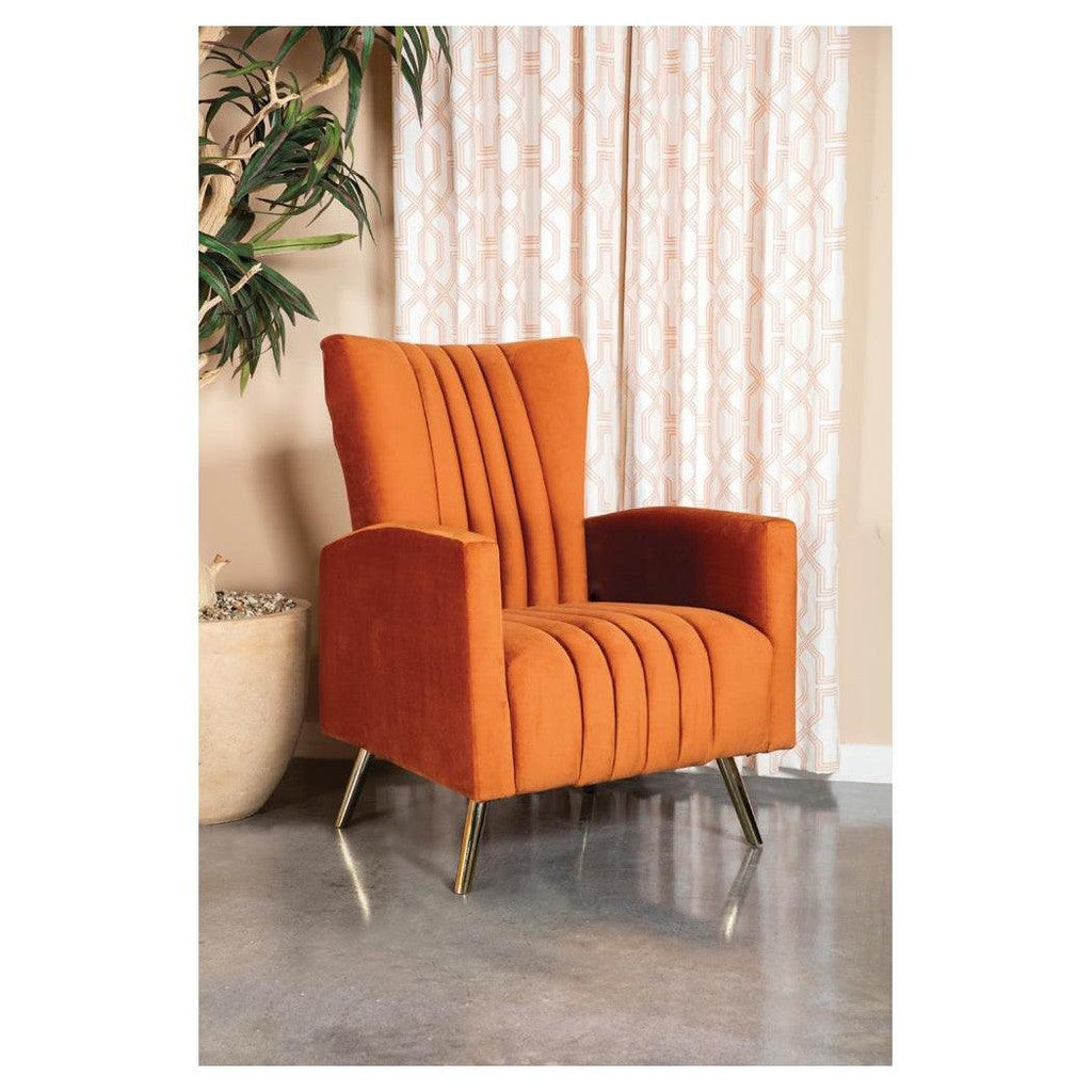 Channeled Tufted Upholstered Accent Chair Rust 905605