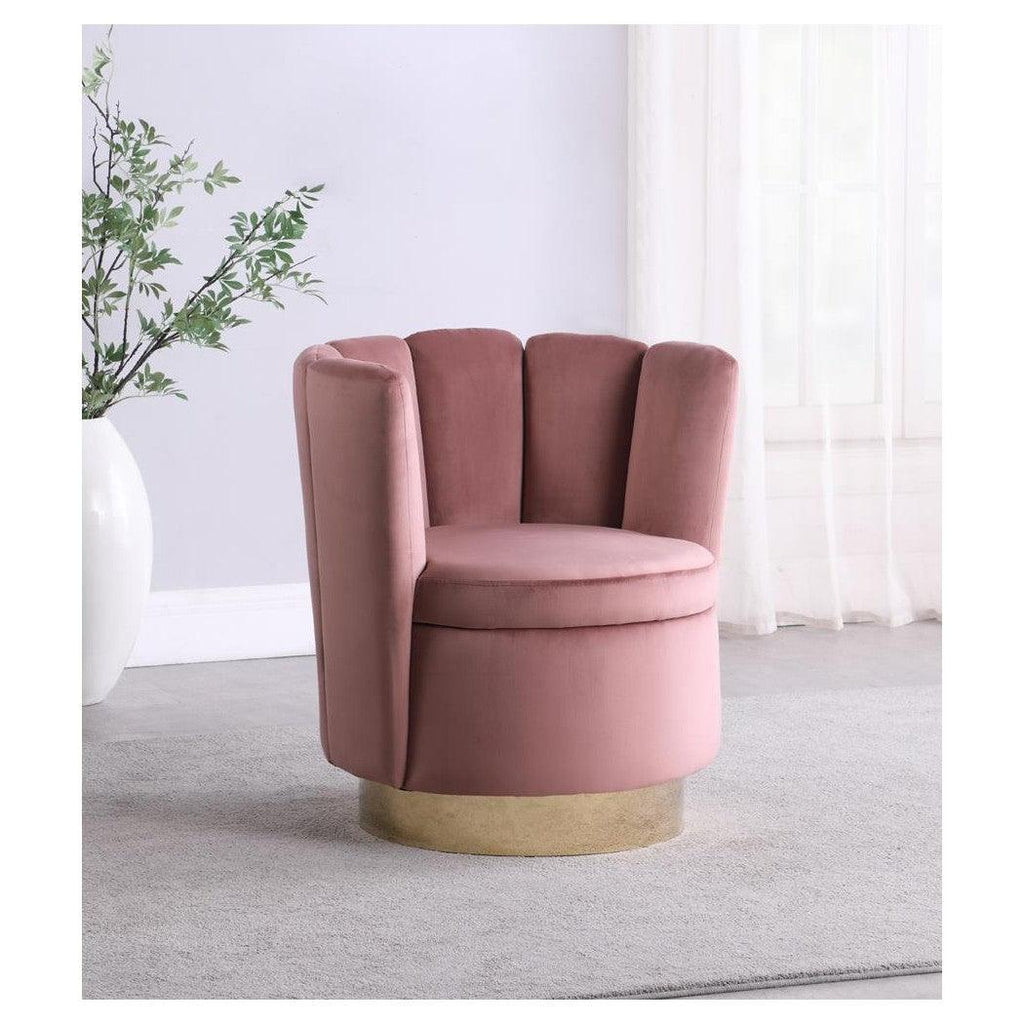 Channeled Tufted Swivel Chair Rose and Gold 905648