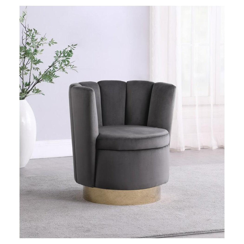 Channeled Tufted Swivel Chair Grey and Gold 905649