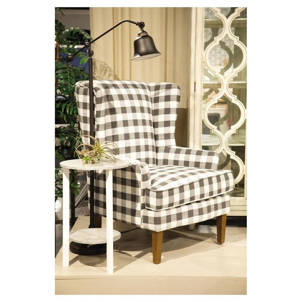 Plaid Upholstered Wingback Accent Chair Grey and Almond 905665