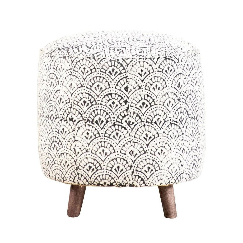 Grace Round Upholstered Accent Stool Cream and Black 915414