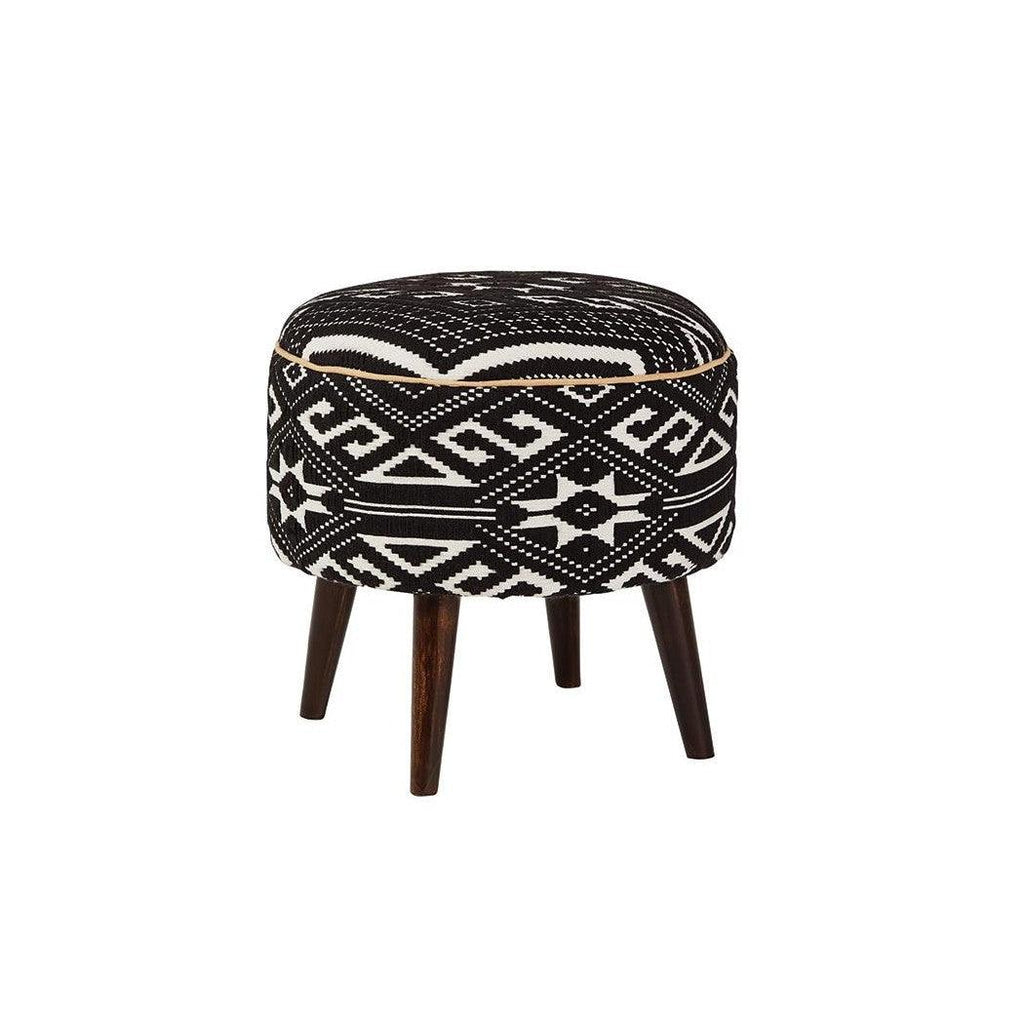 Camila Round Upholstered Ottoman Black and White 918492