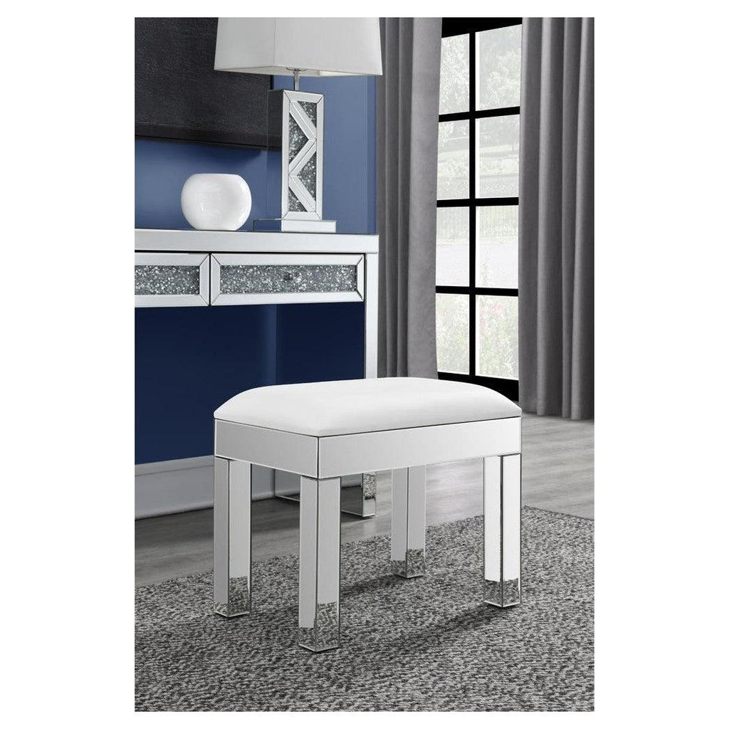 Rectangular Upholstered Vanity Stool White and Mirror 919523