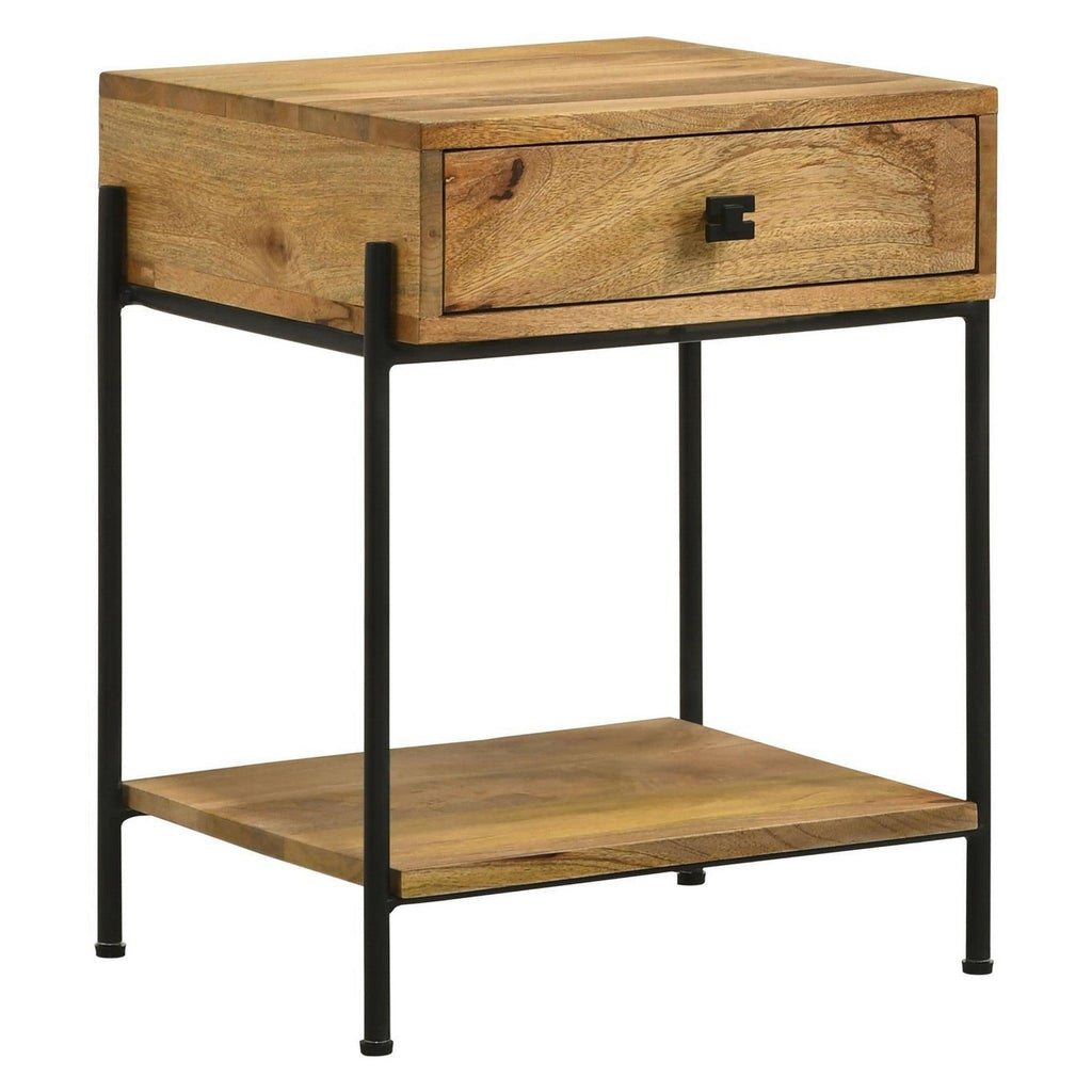 Declan 1-drawer Accent Table with Open Shelf Natural Mango and Black 959556