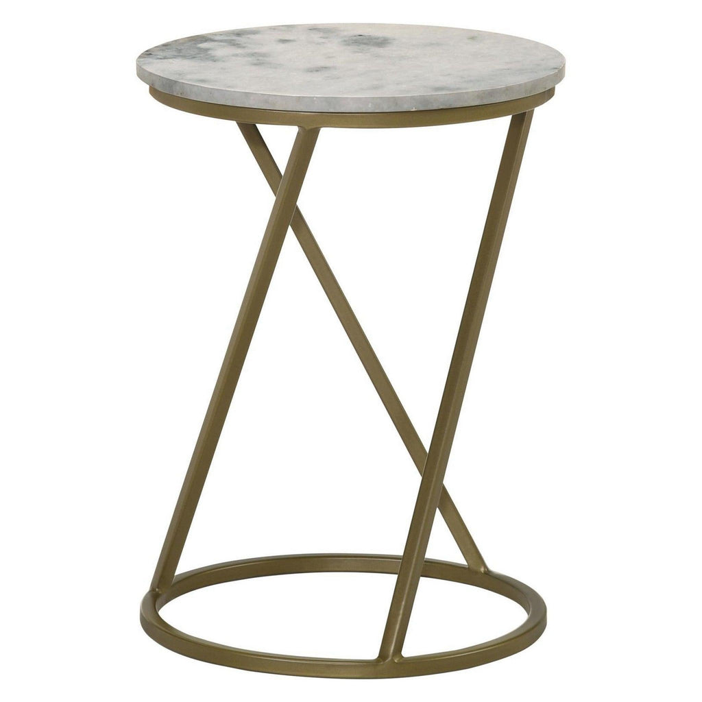 Malthe Round Accent Table with Marble Top White and Antique Gold 959562