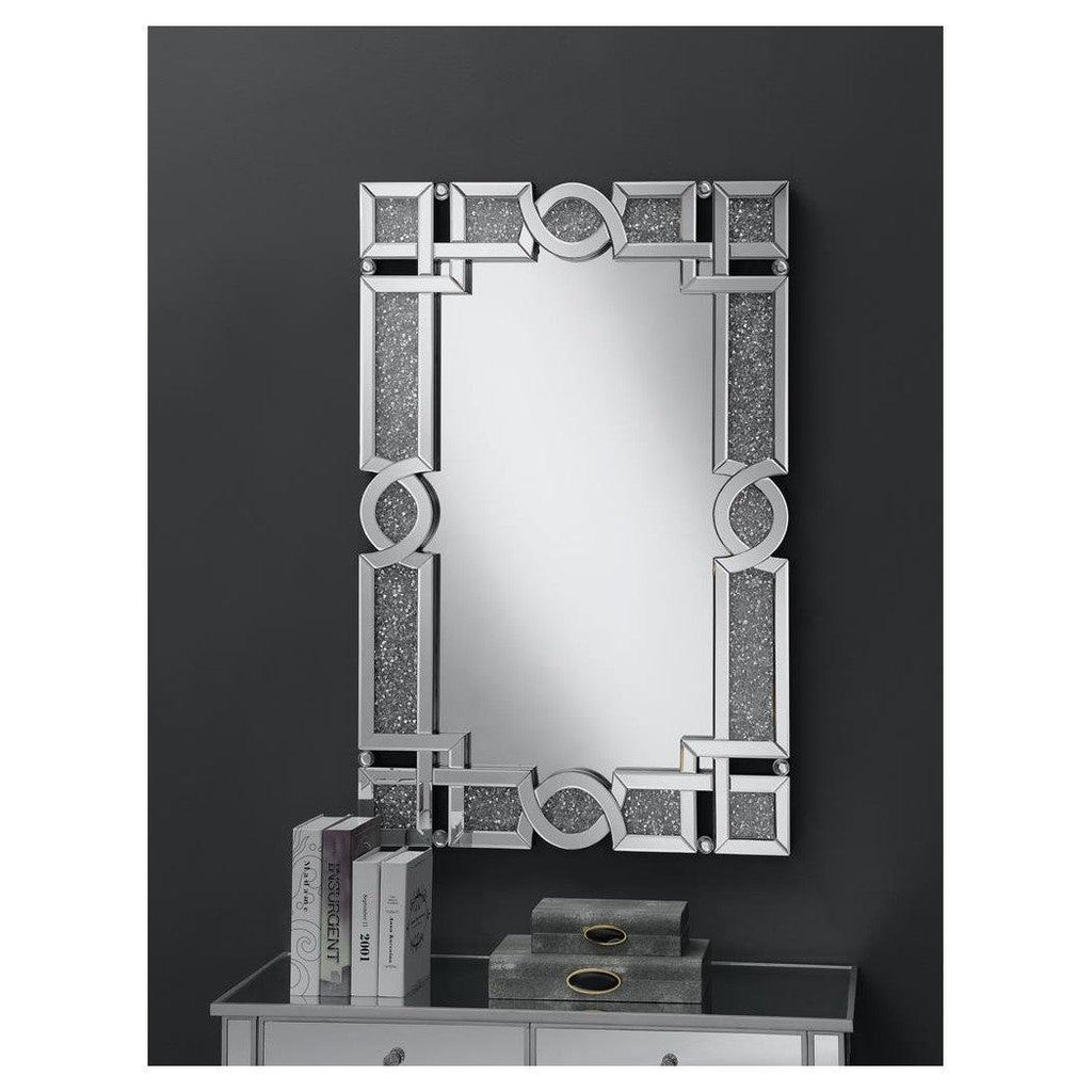 Jackie Interlocking Wall Mirror with Iridescent Panels and Beads Silver 961444