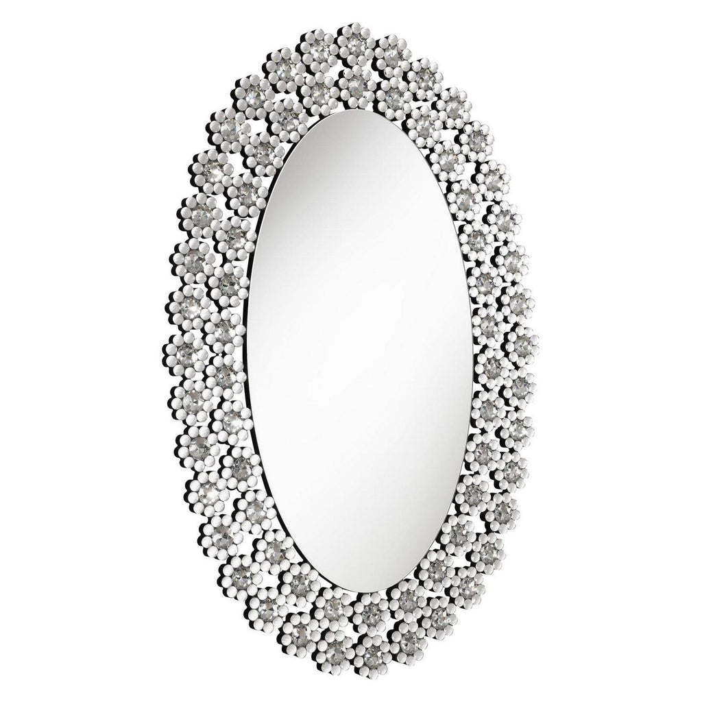 Colleen Oval Wall Mirror with Faux Crystal Blossoms 961615
