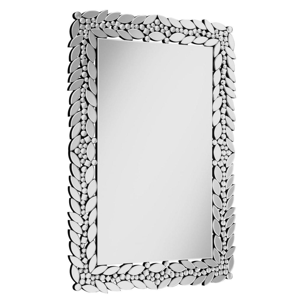 Cecily Rectangular Leaves Frame Wall Mirror Faux Crystal 961621
