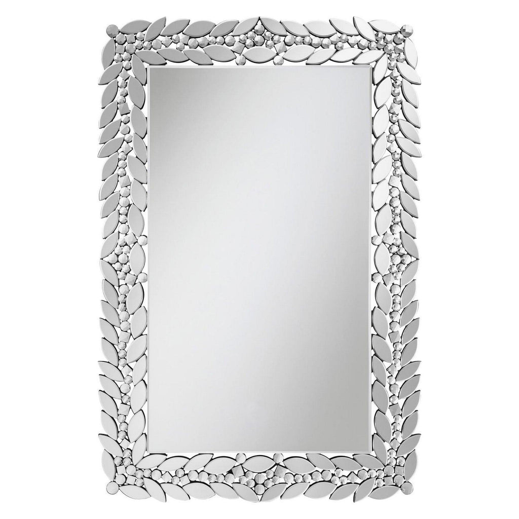 Cecily Rectangular Leaves Frame Wall Mirror Faux Crystal 961621