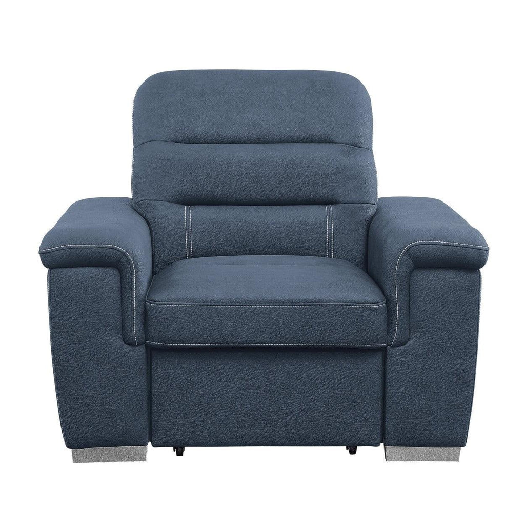 CHAIR W/ PULL-OUT OTTOMAN, BLUE 100% POLYESTER 9808BUE-1