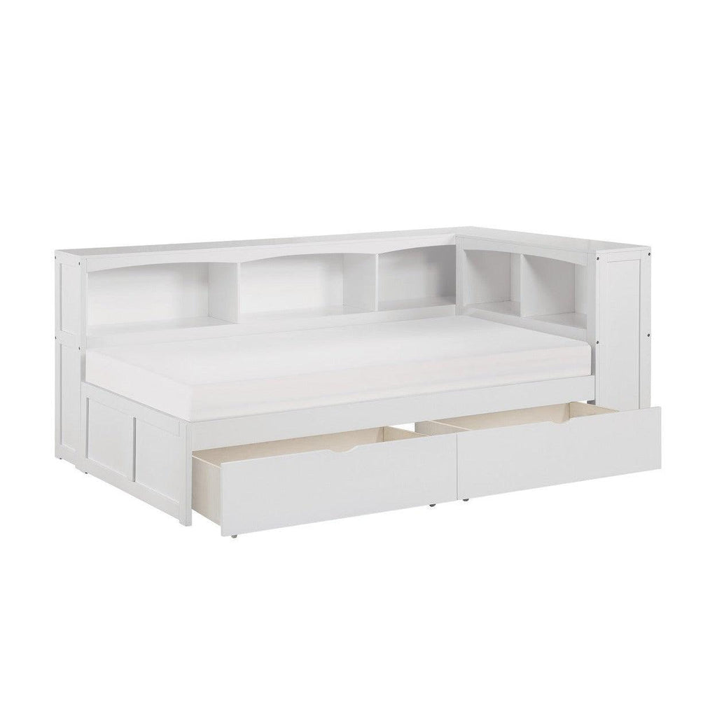 (4) Twin Bookcase Corner Bed with Storage Boxes B2053BCW-1BCT*