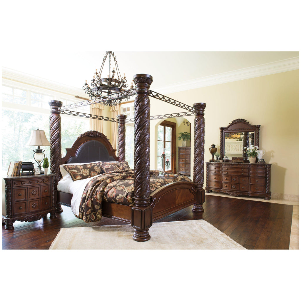 North Shore California King Poster Bed with Mirrored Dresser Ash-B553B19