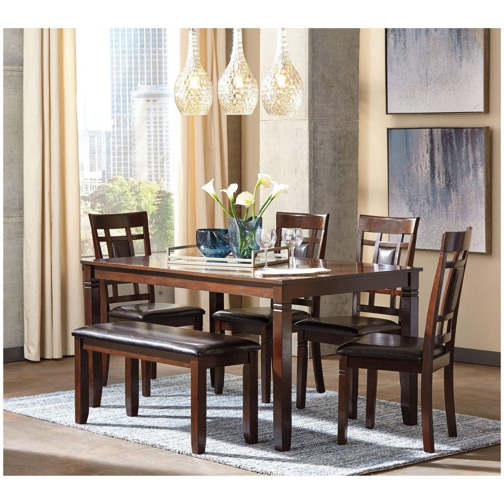 Bennox Dining Table and Chairs with Bench (Set of 6) Ash-D384-325