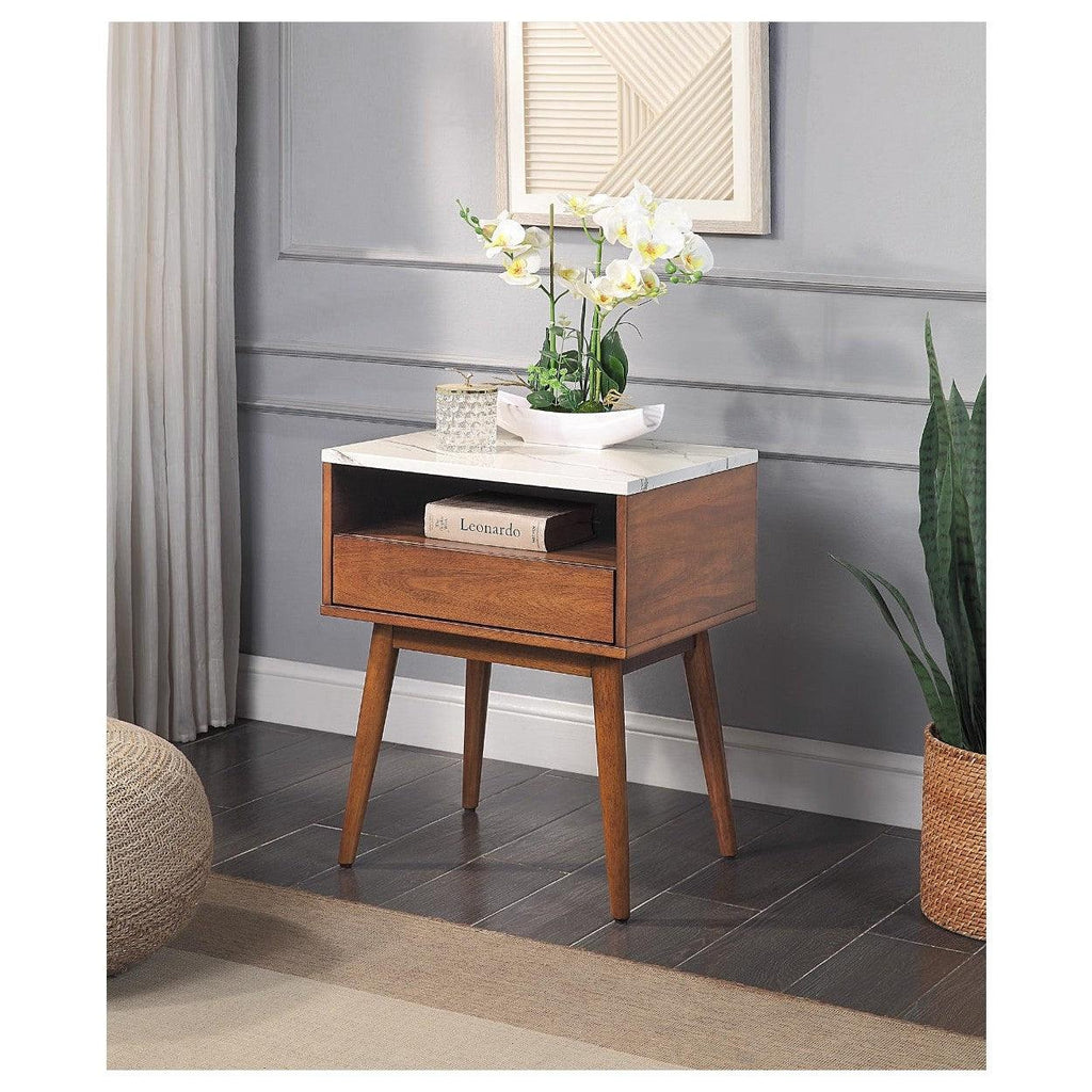 END TABLE WITH FAUX MARBLE & DRAWER HM7916-04