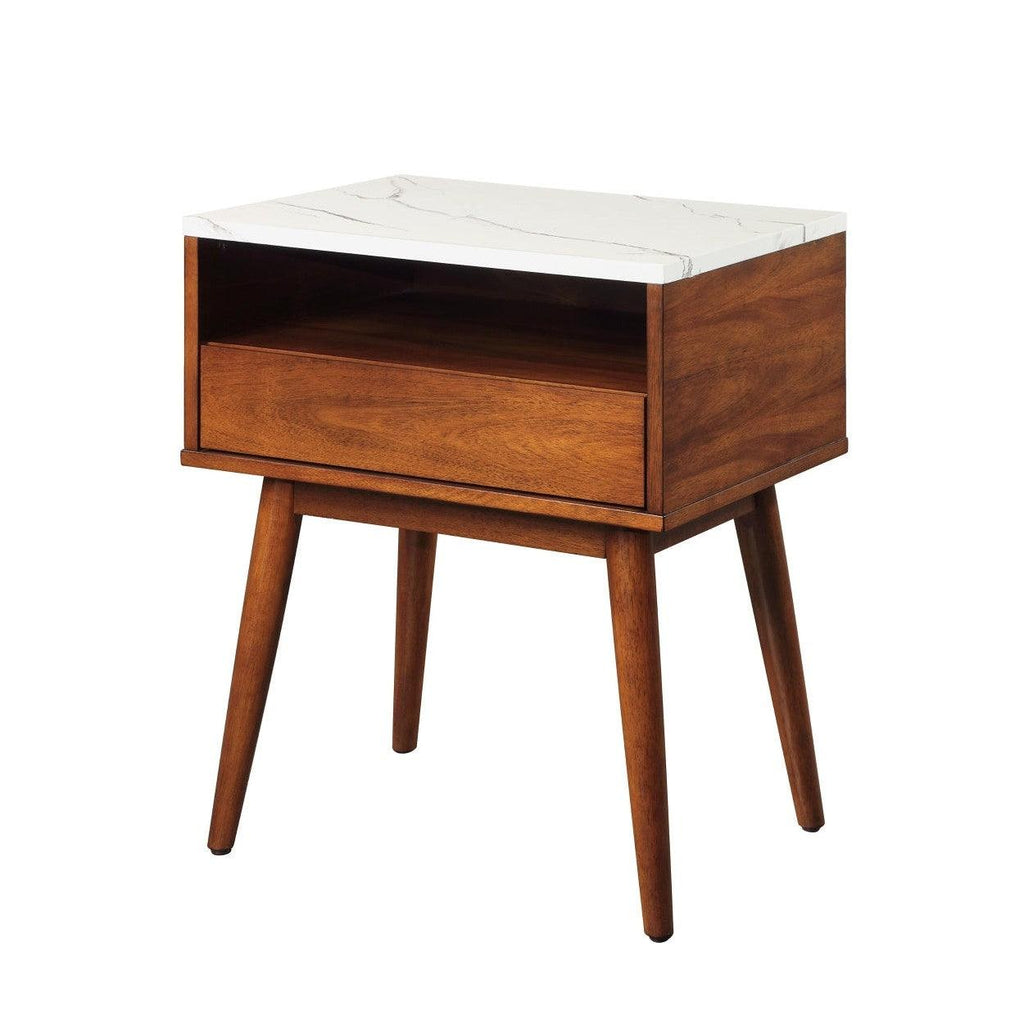 END TABLE WITH FAUX MARBLE & DRAWER HM7916-04