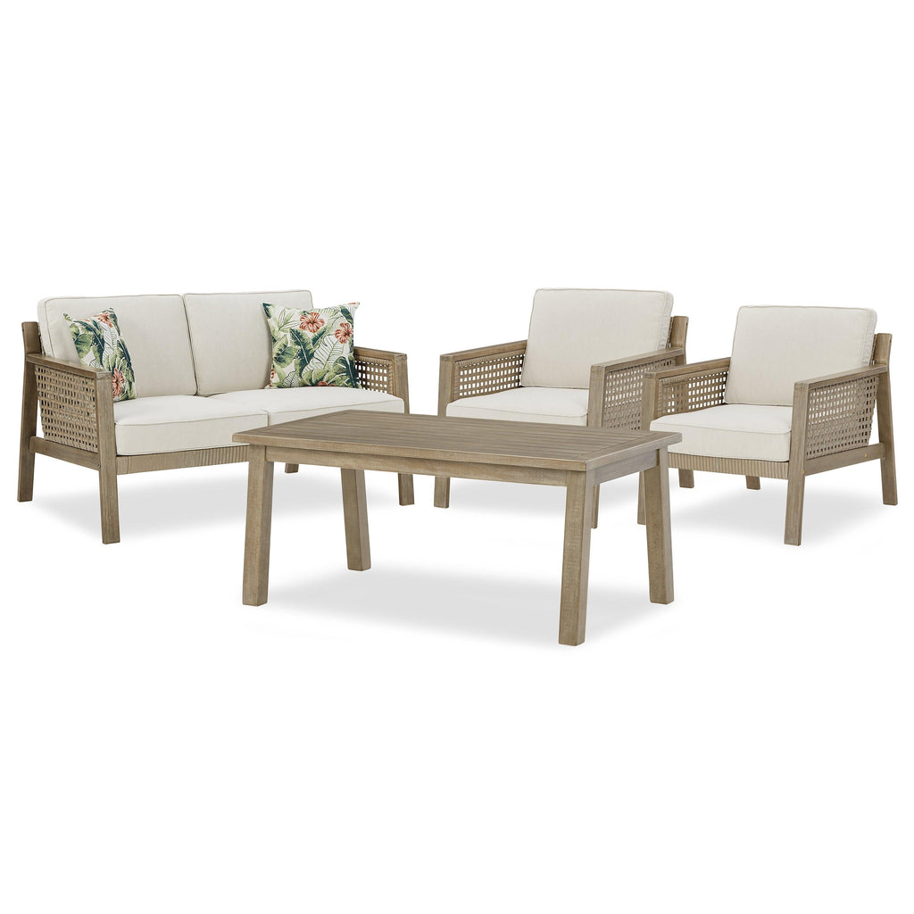 Barn Cove Outdoor Loveseat, 2 Lounge Chairs and Coffee Table Ash-P342P1