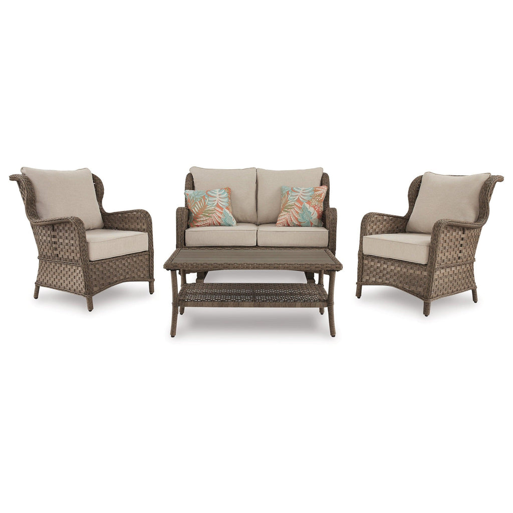 Clear Ridge Outdoor Loveseat, 2 Lounge Chairs and Coffee Table Ash-P361P1