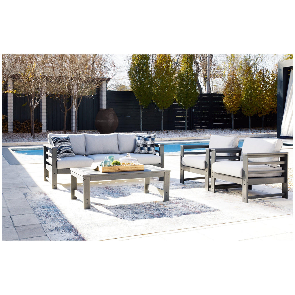 Amora Outdoor Sofa, 2 Lounge Chairs and Coffee Table Ash-P417P2
