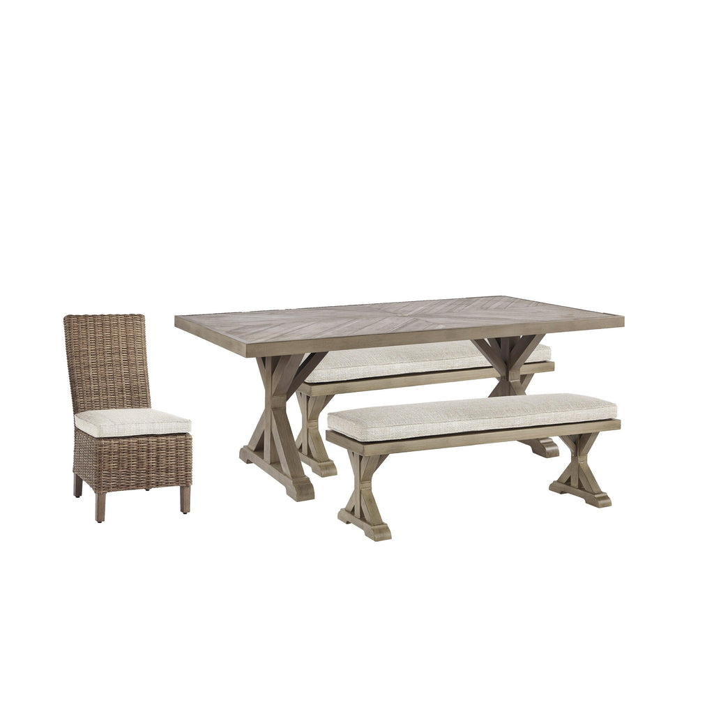 Beachcroft Outdoor Dining Table with 4 Chairs and Bench Ash-P791P5