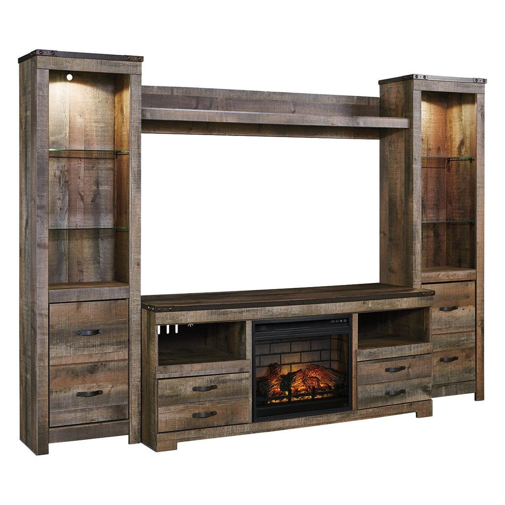 Trinell 4-Piece Entertainment Center with Electric Fireplace Ash-W446W8