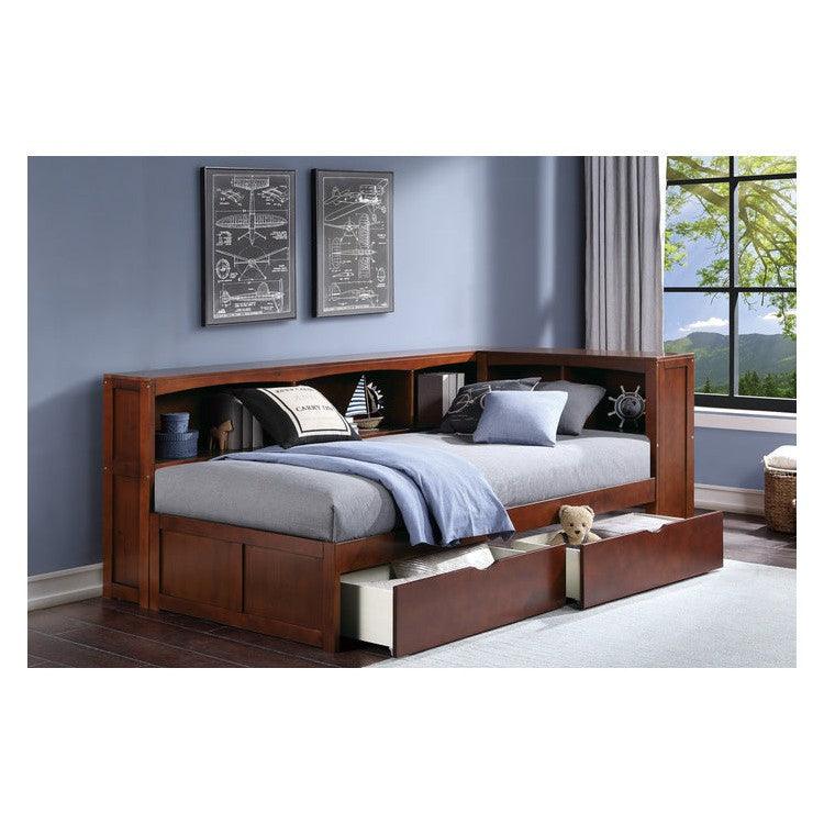 (4) Twin Bookcase Corner Bed with Storage Boxes B2013BCDC-1BCT*