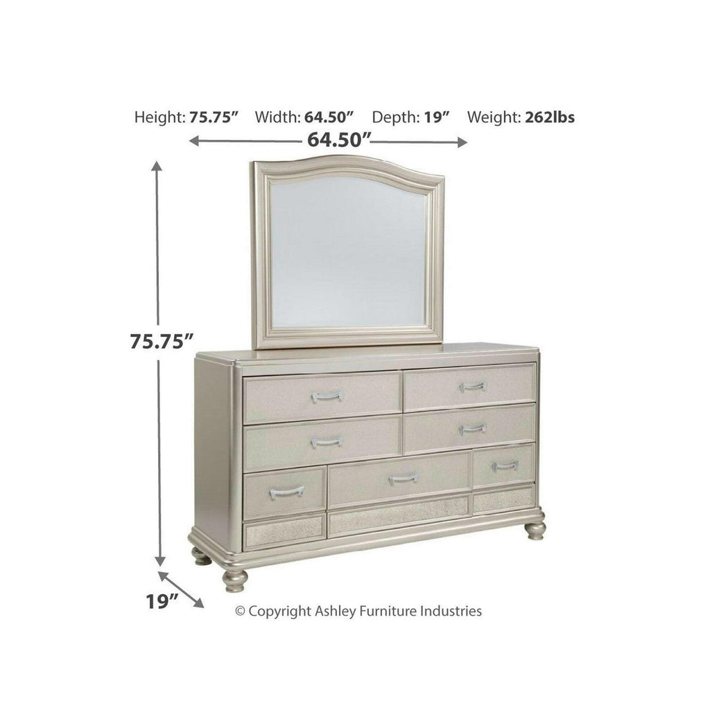 Coralayne King Upholstered Bed, Dresser, Mirror and 2 Nightstands Ash-B650B33