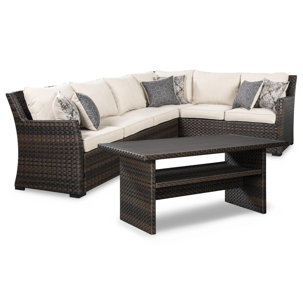 Easy Isle 3-Piece Outdoor Sofa Sectional with Table Ash-P455P1
