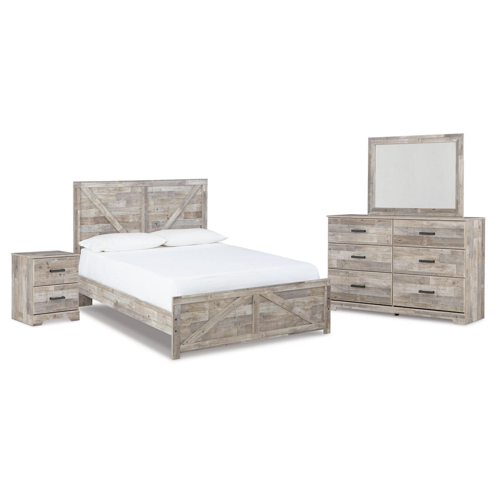 Hodanna Queen Crossbuck Panel Bed, Dresser, Mirror and Nightstand Ash-B3487B5