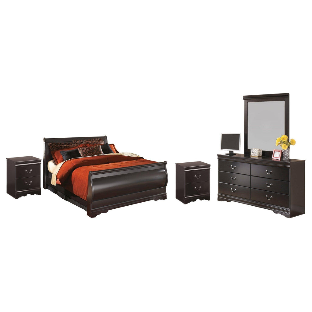Huey Vineyard Full Sleigh Bed with Mirrored Dresser and 2 Nightstands Ash-B128B11