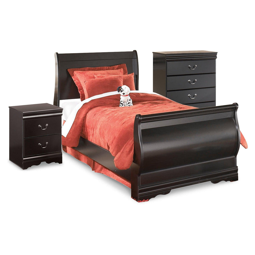 Huey Vineyard Twin Sleigh Bed with Chest of Drawers and Nightstand Ash-B128B22