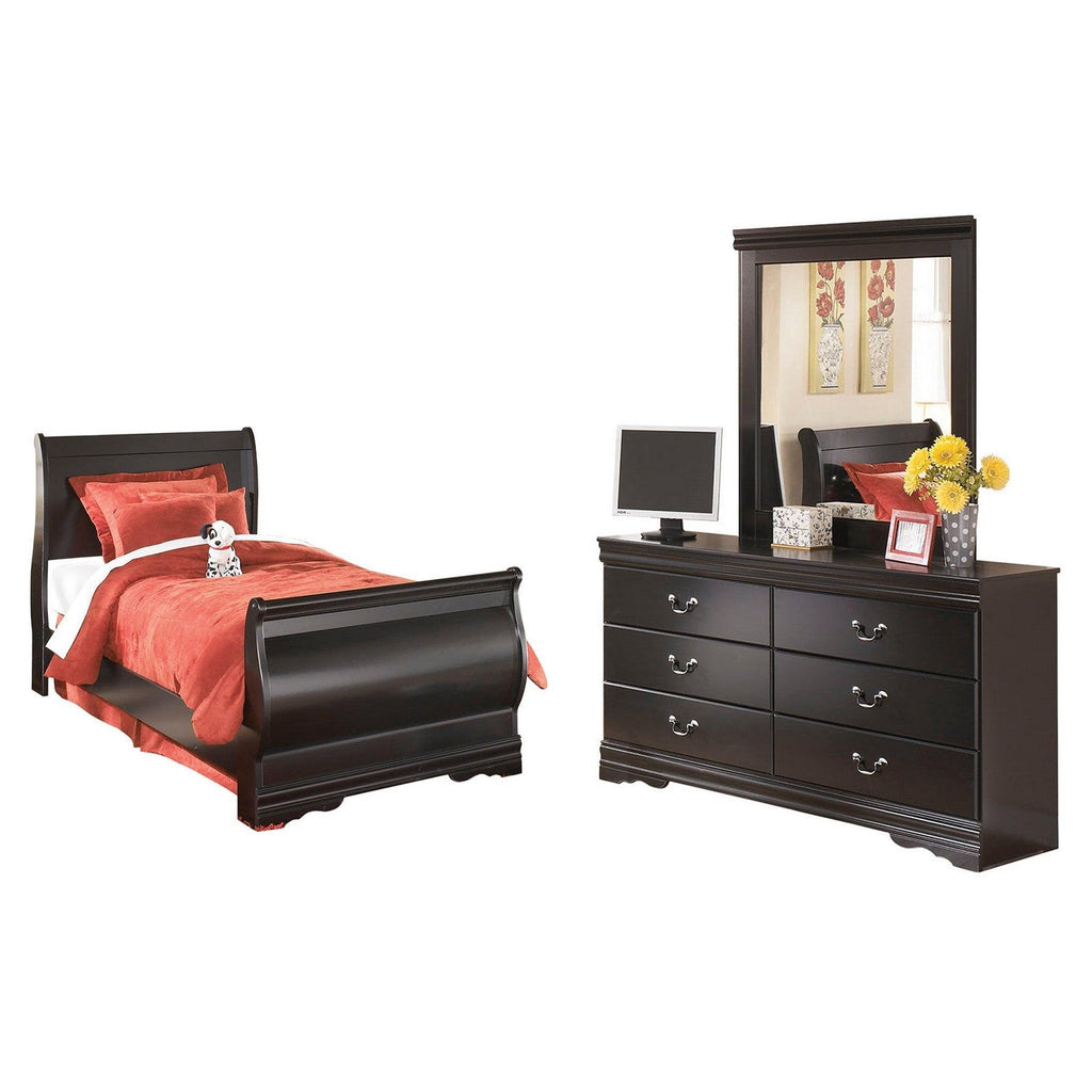 Huey Vineyard Twin Sleigh Bed with Dresser and Mirror Ash-B128B7