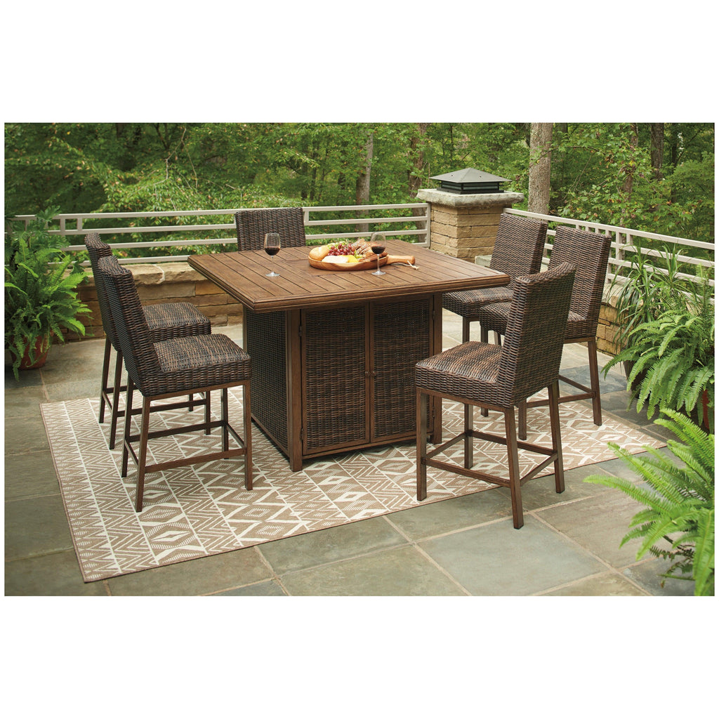 Paradise Trail Outdoor Bar Fire Pit Table with 6 Barstools Ash-P750P8
