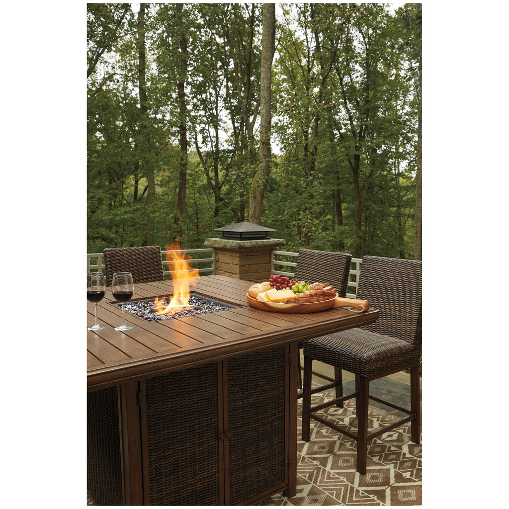 Paradise Trail Outdoor Bar Fire Pit Table with 6 Barstools Ash-P750P8
