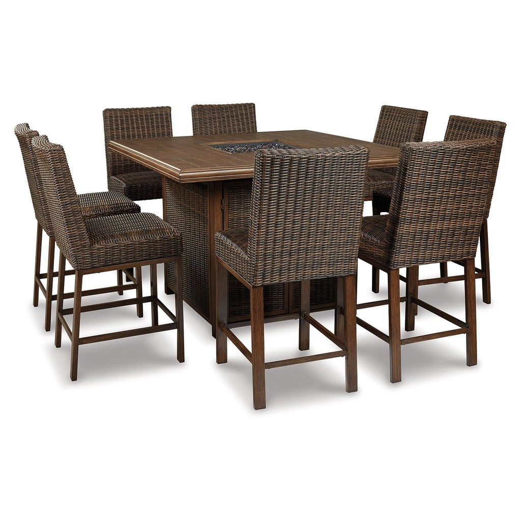 Paradise Trail Outdoor Counter Height Dining Table with 6 Barstools Ash-P750P6