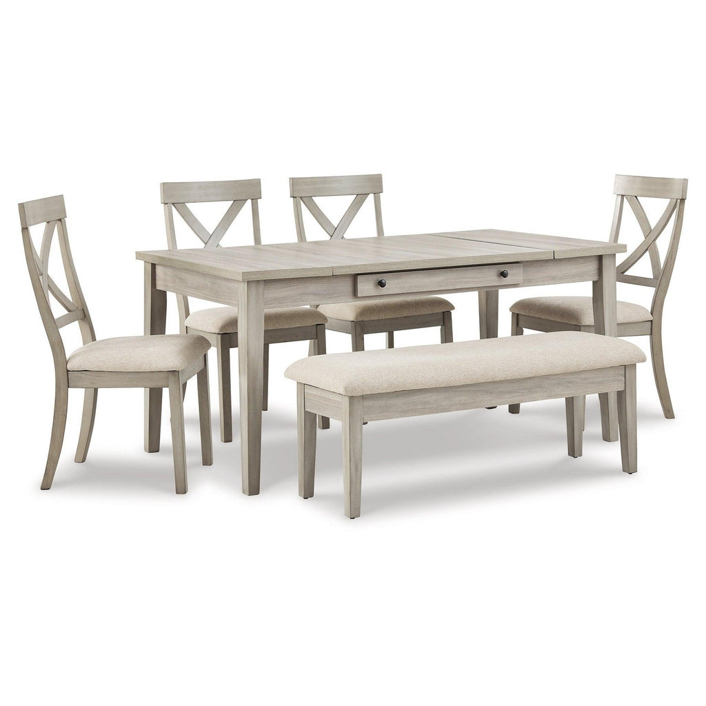 Parellen Dining Table, 4 Chairs and Bench Ash-D291D5