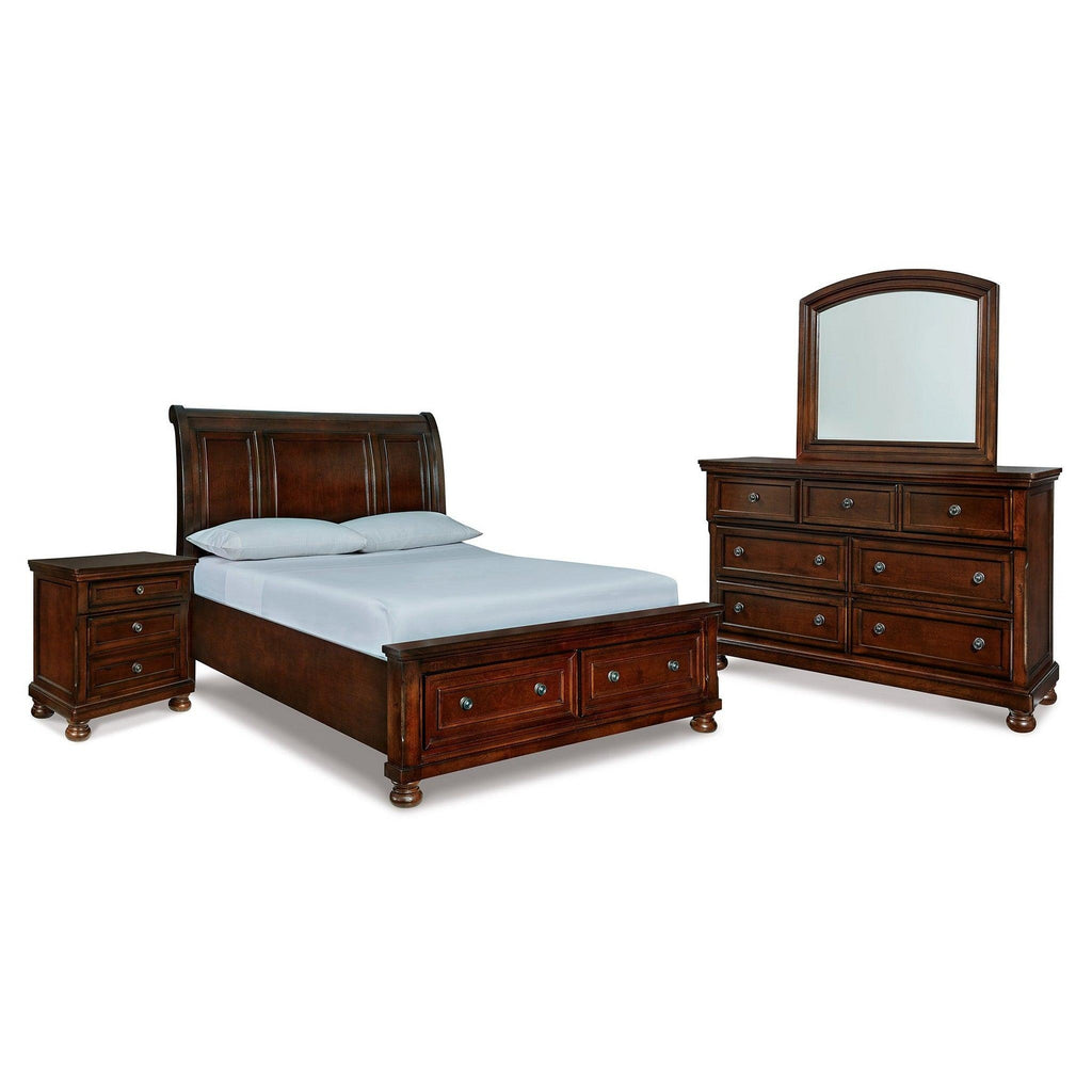 Porter Queen Sleigh Storage Bed, Dresser, Mirror and Nightstand Ash-B697B24