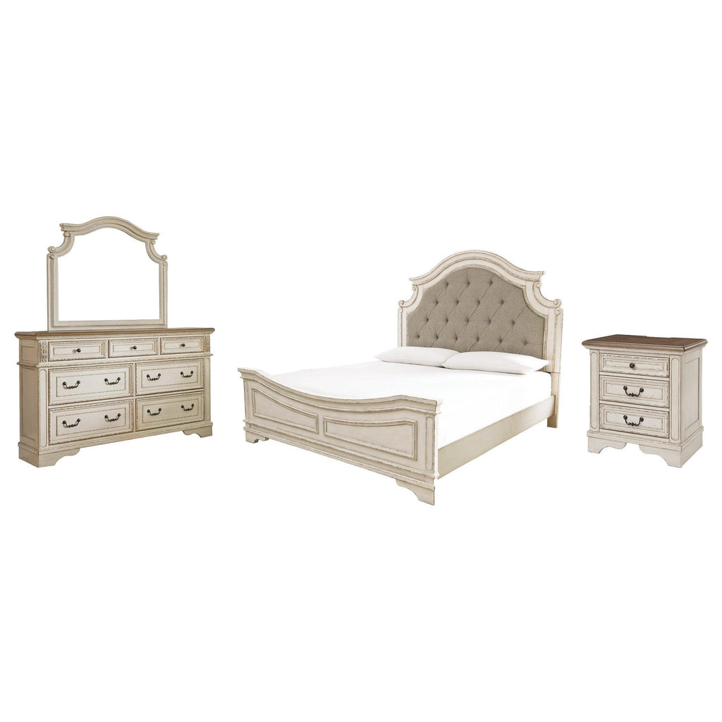 Realyn King Bed with Mirrored Dresser and Nightstand Ash-B743B23
